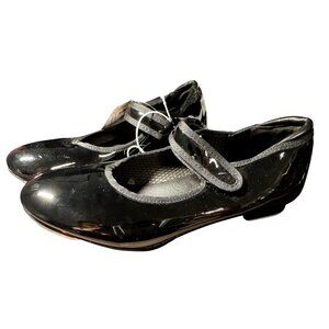 Danskin Girls Tap Dance Shoes Black Patent Leather‎ Size 2 NWT